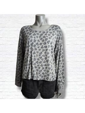 Thread & Supply Grey Leopard Print Long Sleeve Crewneck Top Size L